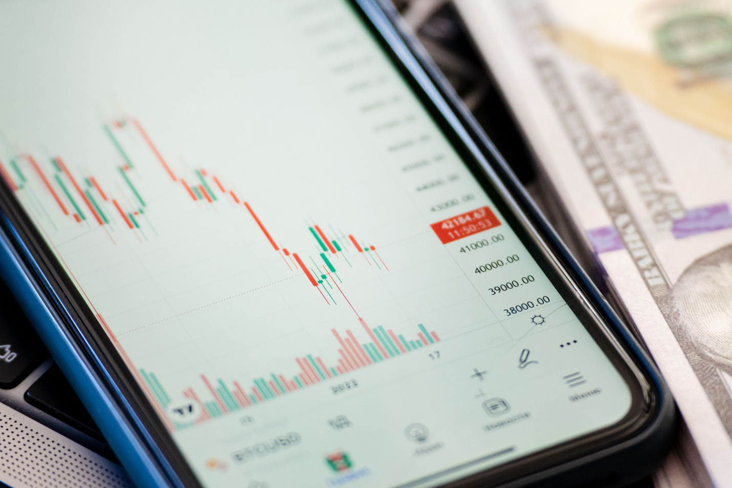 bitcoin trading data chart showing fall in prices 