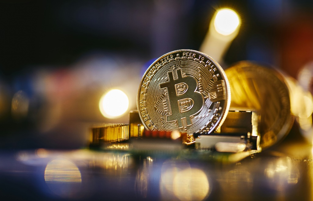 Bitcoin on a computer chip.