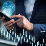 Businessman using mobile app for tokenized asset management and market rebalancing