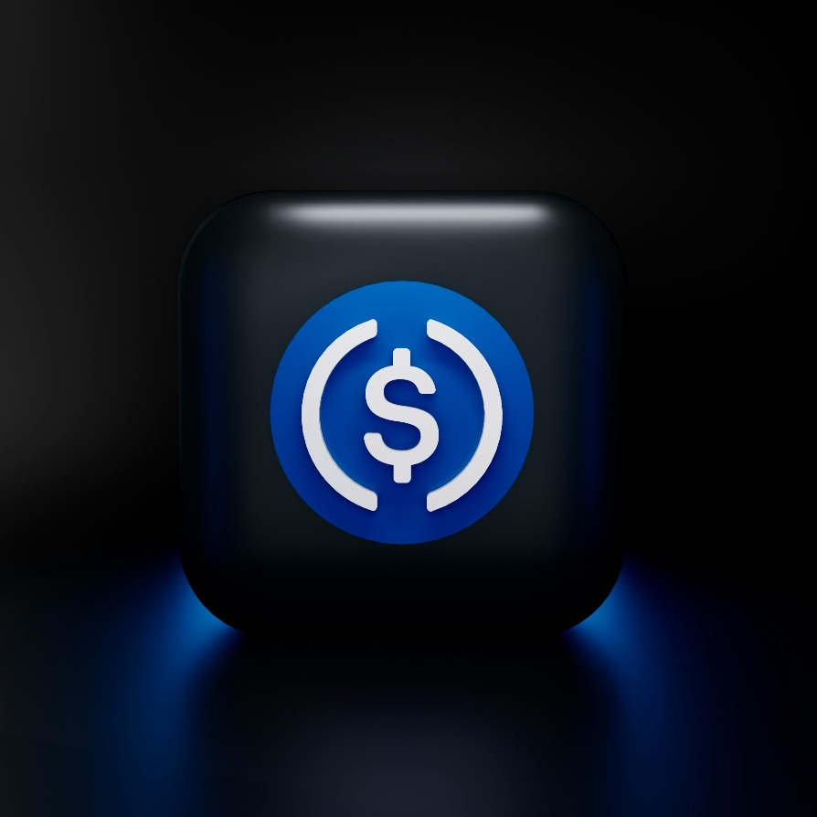 Stylized coin logo representing digital currency