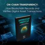 Educational visual showing on-chain blockchain transaction transparency using the Cryptocurrency Fundamentals book