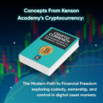 Book cover of Cryptocurrency: The Modern Path to Financial Freedom by Kenson featuring a Bitcoin symbol and financial chart background representing digital asset ownership and control concepts.